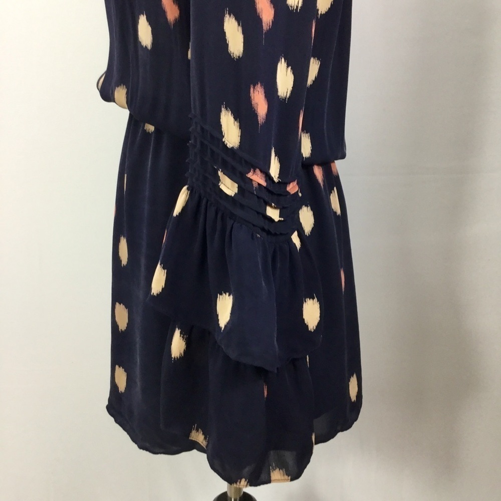Parker Long Bell Sleeve Button Bodice Silk Navy Mini Dress size Small - Picture 8 of 16